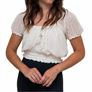 Urban Outfitters Cream Smocked Crop Top